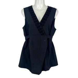 Motherhood Maternity L Sleeveless Blouse Black Tie Back Embroidered VNeck Career